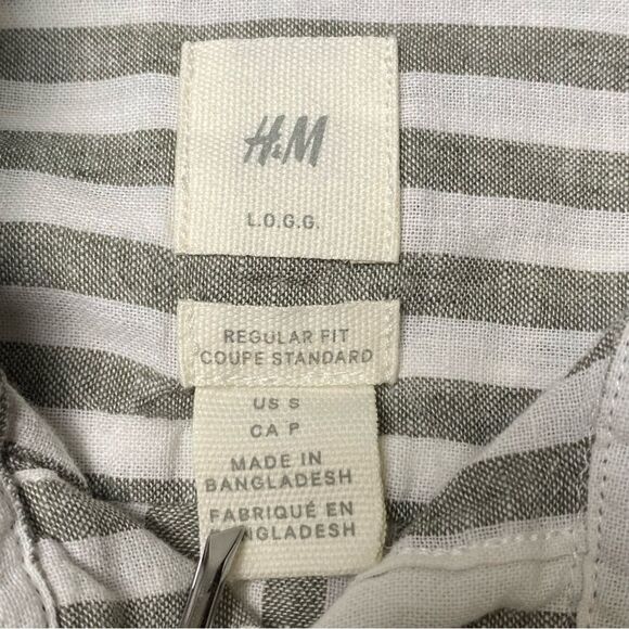 H&M Linen Blend Striped Button Front Regular Fit Coupe Standard Button Up Mens S - Picture 15 of 16